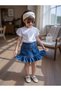 Girl's Tulle Sleeves Combed Cotton Top and Denim Skirt Set - Age 3/12 - 31734 - 4