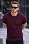 Men's Crew Neck Slim Basic Claret Red T-Shirt - 2