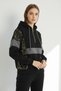 Women's Black 3 Thread Zippered Hooded Sequin Sequin Embroidered Elastic Leg Tracksuit Set - 5203 - 5