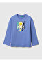 Boy's Aviator Blue Front Logo Printed Crew Neck Long Sleeve T-Shirt