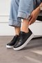 Black and White Women's Sneaker Lace-Up Lightweight Thick Sole Daily Walking and Sports Shoes 1004 - 7