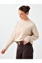 Beige Melange Crew Neck Relaxed Fit Knitwear Sweater - 3