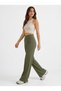 Women's Khaki Ribbed Front Wide Fit Wide Leg Modal Fabric High Waist Gathering Pants Leggings - 8