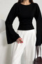 Women's Black Crew Neck Long Spanish Sleeve Soft Body Blouse - 3