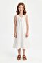 Muslin Fabric Girl's Dress with Tie Front and Straps - 2