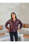 Oversize Pocket Burgundy Faux Leather Women's Zipper Jacket - 8