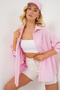 Women's Striped Oversize Shirt 20293 - Pink - 4