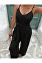 Women's Rope Strap V-Neck Long Aerobin Jumpsuit with Belt at the Waist