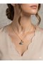 Swan Figured Blue Stone Zircon Detailed Gold Color Women's Steel Necklace Elegant Stylish Design - 3