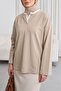 V-Neck Double Layer 2-Thread Combed Cotton Blouse - Light Mink - 2