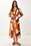 Patterned Belted Viscose Shirt Dress Lrn0046 Oranj Taba - 3