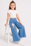 26904-26 Girls' Denim Trousers Wide Leg Floral Embroidery Detailed Tassel Leg Casual Comfortable Jean Pants - 7