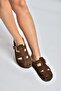 Y596549502 Brown Suede Buckle-Closed Front Women's Slippers - 4