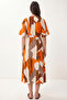 Patterned Belted Viscose Shirt Dress Lrn0046 Oranj Taba - 5