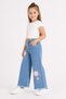 26904-26 Girls' Denim Trousers Wide Leg Floral Embroidery Detailed Tassel Leg Casual Comfortable Jean Pants - 5