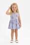 Girl's Ribbon Patterned Blue Color 100% Cotton Summer Dress - 5