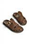 Y596549502 Brown Suede Buckle-Closed Front Women's Slippers - 5