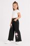26904-26 Girls' Denim Trousers Wide Leg Floral Embroidery Detailed Tassel Leg Casual Comfortable Jean Pants - 5