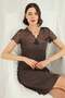 Women's Short Sleeve and Lace V-Neck Nightgown 18703 - 7