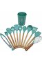Silicone Cooking Kitchen 12PCS Wooden Utensils Tool for Nonstick Cookware (Green) - 2