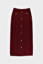 Burgundy Knitted Textured Gold Buttoned Midi Skirt - 5