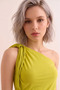 Women's Oil Green One-Shoulder Blouse with Gathered Detail and Floral Detail in Sandy Fabric - 2