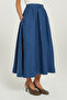 Navy Blue Long Flared Skirt with Pocket Detail - 3