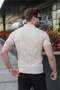 Stone Color Slim Fit Polo Collar Knitwear Men's T-Shirt E7491 - 2