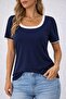 It Matches Every Combination! - Women's Round Neck White Viscose Blouse with Stripe Detail