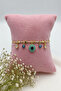 Gold Color Women's Bracelet with Blue Stone Evil Eye Charm - Adjustable - 7