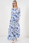Women's Patterned Long Hijab Dress 2585 - F. Cobalt Blue - 4