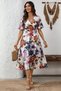 New Season Women's Short-Sleeved Double-Breasted Collar Side Lace-Up Patterned Single Jersey Midi Holiday Dress - 6