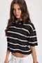 Women's Standard Fit Regular Cut Short Sleeve Striped Black V Polo Neck T-Shirt - 4
