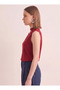 Women's Burgundy V-Neck High Neck Button Detailed Sleeveless Sandy Fabric Blouse - 3