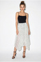 Women's Ecru Black Elastic Waist Asymmetrical Cut Lined Polka Dot Midi Skirt 60286217 - 3