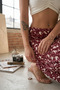 Women's Burgundy White Patterned High Waist Flared Long Skirt - 2