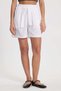 Women's Standard Fit Regular Cut Belted Elastic Waist Linen Look Double Pocket White Shorts - 2
