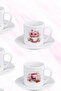 Pink Floral Tea Printed 4/6-Piece White Porcelain Turkish Coffee Cup Set - 3