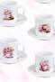 Pink Floral Tea Printed 4/6-Piece White Porcelain Turkish Coffee Cup Set - 4