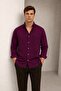 Summer Linen Textured Long Sleeve Burgundy Half Oversize Men's Shirt