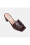 Women's Bitter Brown Metal Buckle Heeled Leather Slippers - 7