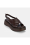 Women's Dark Brown Cross-Strapped Wedge Heeled Leather Sandals - 8
