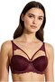 Women's Burgundy Stripe Detailed Lace Supported Bra