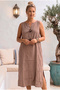Light Brown Biritli Collar Sleeveless Buttoned Slit Casual Linen Look Woven Dress 125 58 - 3