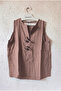 Mink Fur Collar Sleeveless Buttoned Casual Linen Look Loose Woven Blouse 69 56 - 6