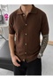 Men's Buttoned Embossed Textured Polo Collar Knitted Shirt - 2