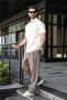 Ecru Half Zipper Detailed Polo Collar Men's T-Shirt E7184 - 6