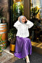 Women's Basic High Waist Pleated Loose Purple Long Skirt - 2