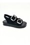 Women's Black Double-Strapped Buckle Thick Orthopedic Sole Daily Sandals with Elastic Back Vdz02015 - 3