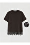 Brown Lace Detailed Soft Touch Women's T-Shirt - 3